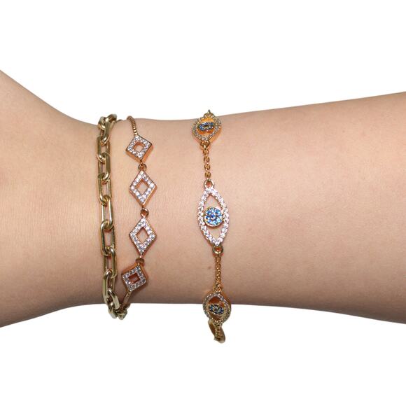 Evil Eye Nazar Bracelet Gold Tone w/ Crystals - Picture 1 of 7